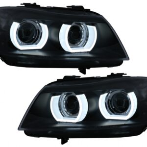 3D Angel Eyes LED DRL Xenon Headlights suitable for BMW 3 Series E90 E91 LCI (2008-2011) Black