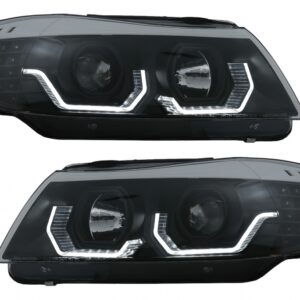 3D LED Angel Eyes Headlights suitable for BMW 3 Series E90 Limousine E91 Touring (03.2005-08.2008) LHD Black