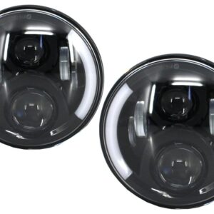 7 Inch CREE LED Headlights suitable for Jeep Wrangler JK (2007-2017) Mercedes G-Class W463 (1989-2017) Land Rover Defender Half Halo Black