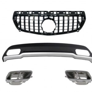 Air Diffuser with Exhaust Muffler Tips and GT-R Panamericana Grille All Black for Mercedes A-Class W176 (2012-08.2015) Sport Pack