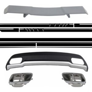 Air Diffuser with Exhaust Tips Spoiler and Stickers Black for MERCEDES A-Class W176 (2012-2018) Sport Pack