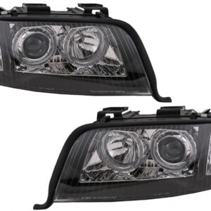 Angel Eyes Headlights Xenon suitable for Audi A6 4B C5 (06.2001-05.2004) LHD or RHD Black