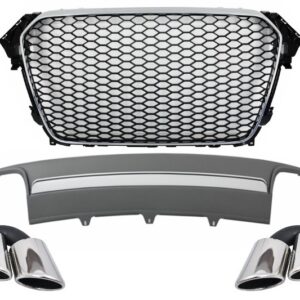 Assembly Central Grille with Rear Bumper Valance Air Diffuser and Muffler Tips suitable for AUDI A4 B8 Facelift (2012-2015) Limousine/Avant RS Design
