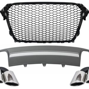 Assembly Central Grille with Rear Bumper Valance Air Diffuser and Muffler Tips suitable for Audi A4 B8 Facelift (2012-2015) Limousine Avant RS Design