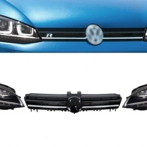 Assembly Headlights 3D LED Flowing Dynamic Sequential Turn Light DRL with Grille suitable for VW Golf 7 VII (2012-2017) Silver R-line Look