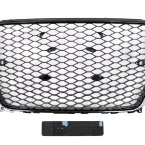 Badgeless Front Grille suitable for Audi A4 B8 Facelift (2012-2015) RS Design Honeycomb Piano Black With PDC
