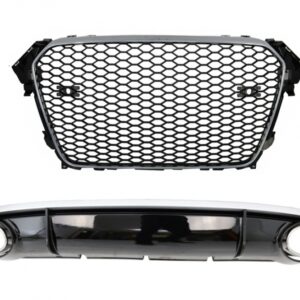 Badgeless Front Grille With Bumper Diffuser & Exhaust Tips RS4 Design suitable for AUDI A4 B8 Limo Avant Facelift (2012-2015)