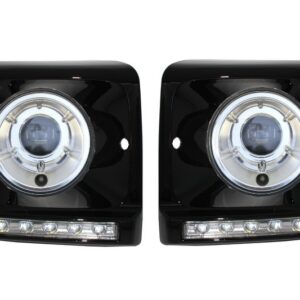 Black Headlights Covers LED DRL Chrome suitable for Mercedes G-Class W463 (1989-2012) G65 Design with Headlights Bi-Xenon Look