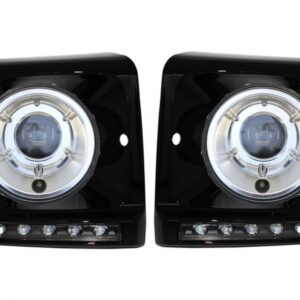 Black Headlights Covers LED DRL suitable for Mercedes G-Class W463 (1989-2012) G65 Design with Headlights Bi-Xenon