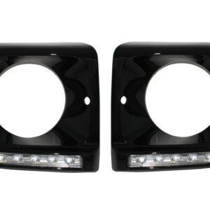 Black Headlights Covers with LED DRL Chrome Daytime Running Lights suitable for Mercedes G-Class W463 (1989-up) G65 Design Black