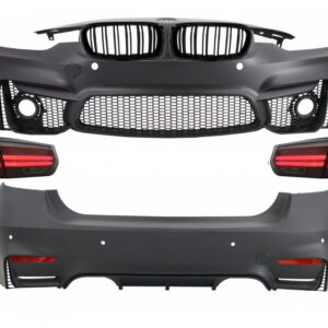 Body Kit suitable for BMW 3 Series F30 (2011-2019) with LED Taillights Dynamic Sequential Turning Light EVO II M3 CS Design and Kidney Grilles Double Stripe M Design Piano Black