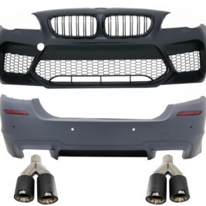 Body Kit suitable for BMW 5 Series F10 (2011-2017) Bumper with Side Skirts and Dual Twin Exhaust Muffler Tips Carbon Fiber M5 Design