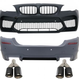Body Kit suitable for BMW 5 Series F10 (2011-2017) Bumper with Side Skirts and Dual Twin Exhaust Muffler Tips Carbon Fiber M5 Design