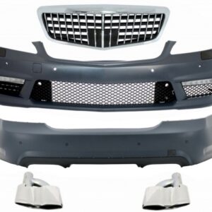 Body Kit suitable for Mercedes S-Class W221 (2005-2012) Bumpers with Exhaust muffler tips and Side Skirts S63 S65 Design
