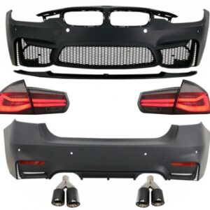 Body Kit with Dual Twin Exhaust Muffler Tips suitable for BMW 3 series F30 (2011-2019) and LED Taillights Dynamic Sequential Turning Light EVO II M3 CS Design