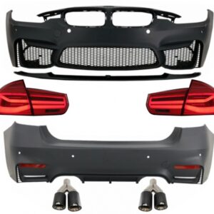 Body Kit with Dual Twin Exhaust Muffler Tips suitable for BMW F30 (2011-2019) and LED Taillights Dynamic Sequential Turning Light EVO II M3 CS Style Without Fog Lamps