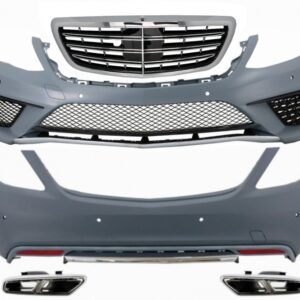 Body Kit with Exhaust Muffler Tips Chrome and Front Grille suitable for Mercedes S-Class W222 (2013-06.2017) S63 Design