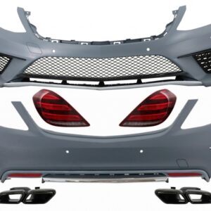 Body Kit with Full LED Taillights and Exhaust Muffler Tips Black suitable for Mercedes S-Class W222 (2013-06.2017) S63 Design