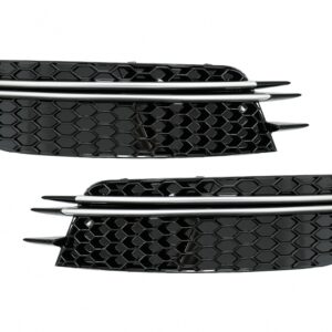 Bumper Side Grilles Covers suitable for Audi A6 C7 4G (2012-2015) RS Design Black with Brushed Aluminium Insertions