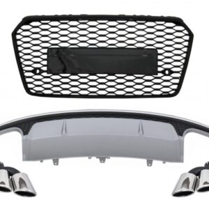 Bumper Valance Air Diffuser with Exhaust Muffler Tips and Front Grille suitable for Audi A7 4G Facelift (2015-2017) S7 Design