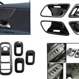Car Window Glass Lift Switch Button Cover Trim with Inner Door Cover Handle Bowl Trim suitable for Mercedes A-Class W177 V177 (2018-Up) LHD Carbon