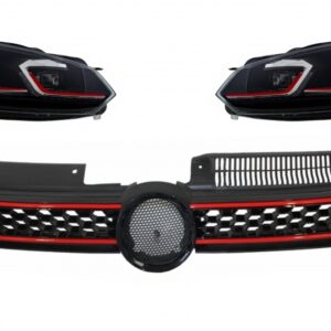 Central Grille Front Grille suitable for VW Golf 6 VI (2008-2012) with LED Headlights Flowing Dynamic Sequential Turning Lights GTI Design
