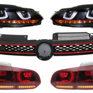 Central Grille suitable for VW Golf 6 VI (2008-2012) with Headlights LED DRL U-Design and Taillights Full LED