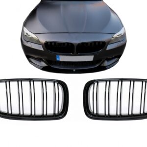 Central Grilles suitable for BMW 5 Series F10 F11 (2010-2017) Double Stripe M Design Glossy Black
