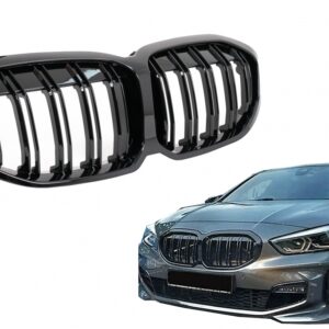 Central Kidney Grilles suitable for BMW 1 Series F40 (2019-Up)  Double Stripe M Design Piano Black