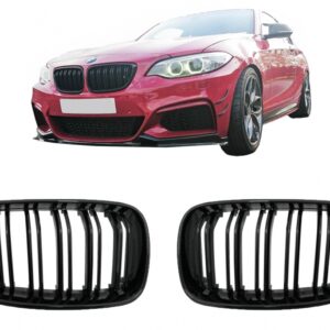 Central Kidney Grilles suitable for BMW 2 Series F22 F23 F87 (2014-up) Double Stripe M Design Piano Black