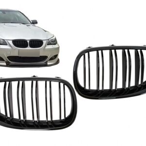Central Kidney Grilles suitable for BMW 5 Series E60 E61 (2003-2010) Double Stripe Piano Black