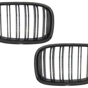 Central Kidney Grilles suitable for BMW 7 Series F01 F02 F03 (2008-2015) Double Stripe M Design Piano Black