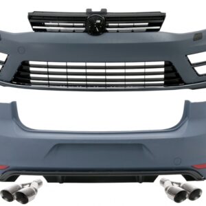 Complete Body Kit + Exhaust Muffler Tips Quad suitable for VW Golf 7 VII 12+ R R20 Look