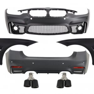 Complete Body Kit suitable for BMW 3 Series F30 (2011-2019) with Front Fenders and Exhaust Muffler Tips Carbon Fiber EVO II M3 CS Design