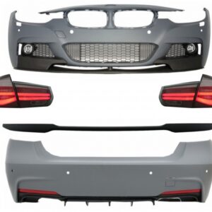 Complete Body Kit suitable for BMW 3 Series F30 (2011-2019) with Trunk Spoiler and LED Taillights Dynamic Sequential Turning Light M-Performance Design