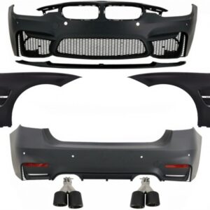 Complete Body Kit suitable for BMW F30 (2011-2019) with Front Fenders and Dual Twin Exhaust Muffler Tips Carbon Fiber EVO II M3 CS Style Without Fog Lamps