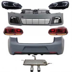 Complete Body Kit suitable for VW Golf VI 6 MK6 (2008-2013) R20 Design with Headlights LED and Taillights Dynamic Turning Light + Complete Exhaust System