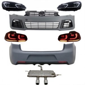 Complete Body Kit suitable for VW Golf VI 6 MK6 (2008-2013) R20 Design with Headlights LED and Taillights Dynamic Turning Light + Complete Exhaust System