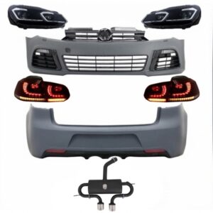 Complete Body Kit suitable for VW Golf VI 6 MK6 (2008-2013) R20 Design with Headlights LED and Taillights Dynamic Turning Light + Complete Exhaust System