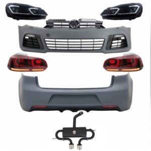Complete Body Kit suitable for VW Golf VI 6 MK6 (2008-2013) R20 Design with Headlights LED and Taillights Dynamic Turning Light + Complete Exhaust System