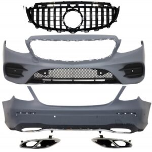 Complete Body Kit with Central Grille and Muffler Tips suitable for Mercedes E-Class W213 (2016-2019) GT-R E43 E53 Sport Line Design Black