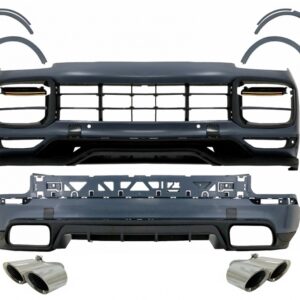Complete Body Kit with Exhaust Muffler Tips Quad Chrome suitable for Porsche Cayenne (9Y0) (2018-Up) Conversion to Turbo & Aero Look