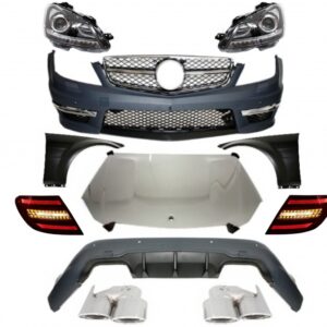 Complete Conversion Retrofit Body Kit Suitable for Mercedes C-class W204 (2007-2012) Facelift C63 Design with Xenon Facelift Headlights and LED Taillights