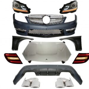 Complete Conversion Retrofit Body Kit with Lights suitable for Mercedes C-Class W204 (2007-2014) Facelift C63 Design