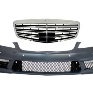 Complete Front Bumper Assembly with Central Grille suitable for Mercedes S-Class W221 (2005-2010) S63 S65 Design and Side Skirts Short Version