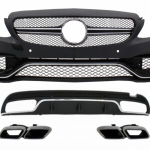 Conversion Body Kit suitable for Mercedes C-Class W205 S205 (2014-2018) C63 Design Front Bumper with Rear Diffuser and Exhaust Tips