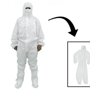 Coverall Overall Dustproof Workwear Jumpsuit Cotton and Polyethylene with Hood Washable size XL, Waterproof, Washable
