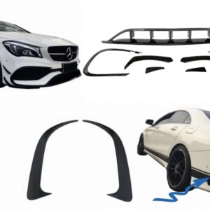 Front and Rear Bumper Splitters Fins Aero Conversion Kit suitable for Mercedes CLA W117 Facelift (2016-2018) CLA45 Design Canards Piano Black