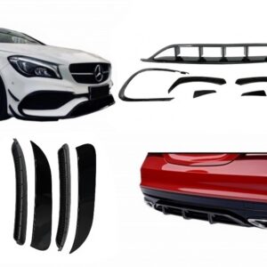 Front and Rear Bumper Splitters Fins Side Vent Flaps Aero Conversion Kit suitable for Mercedes CLA W117 Facelift (2016-2018) CLA45 Design Canards Piano Black