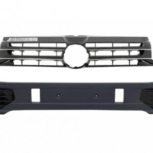 Front Bumper Add-on Spoiler suitable for VW Transporter Multivan Caravelle T5 T5.1 Facelift (2010-2015) with Badgeless Front Debadged Grille Sportline Design